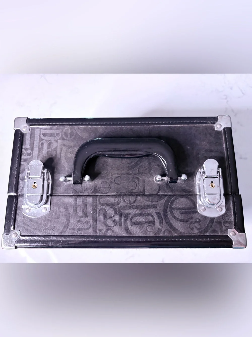 Black Caboodle Patterned Make Up Case w/Metal Hardware & Keys